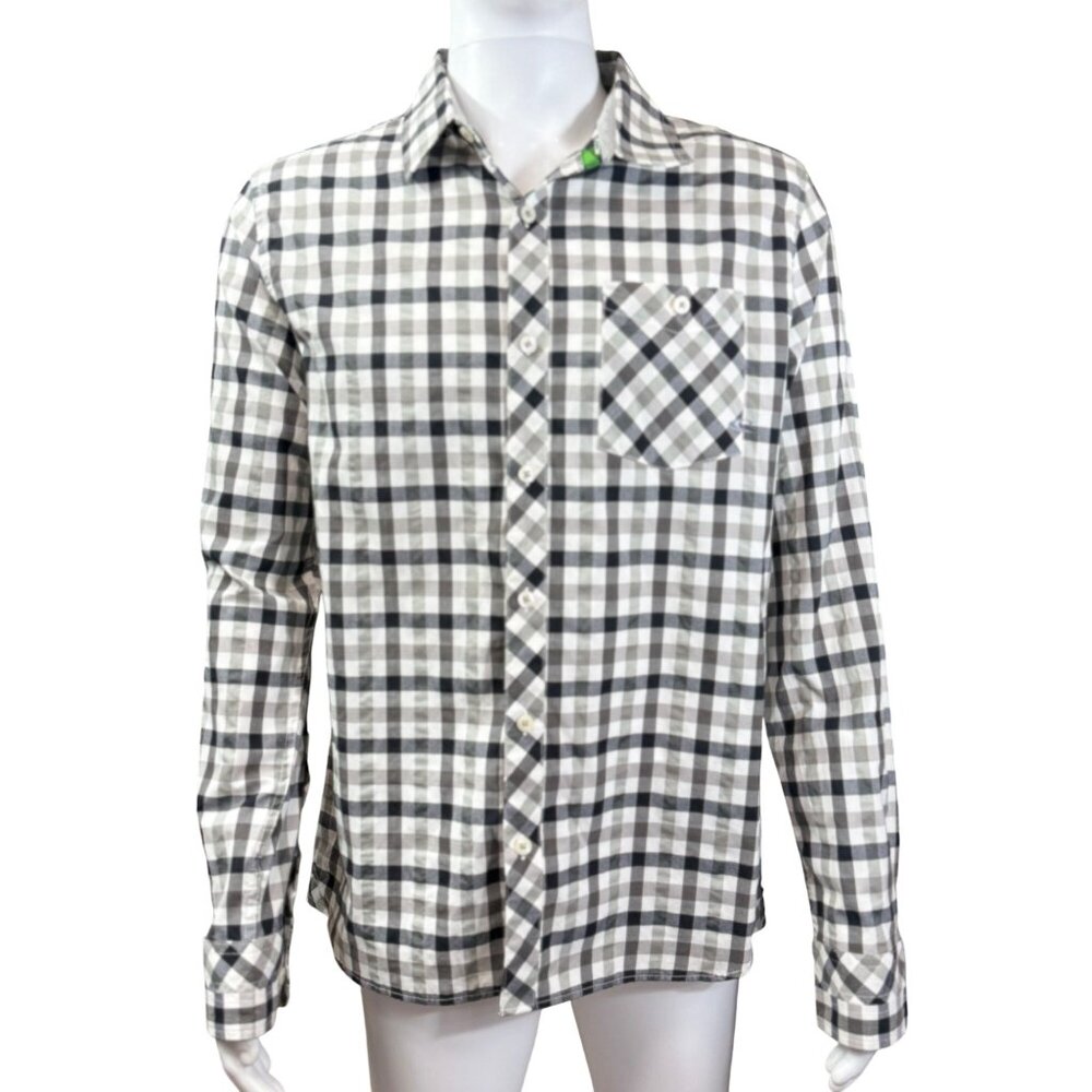 ONeill Mens Long Sleeve Button-Up Plaid Shirt Gray/White Checkered Large